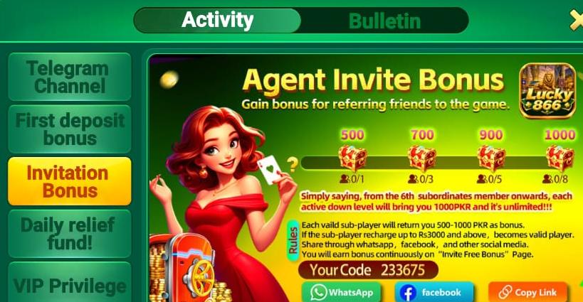 Lucky866 Game invite Bonuse