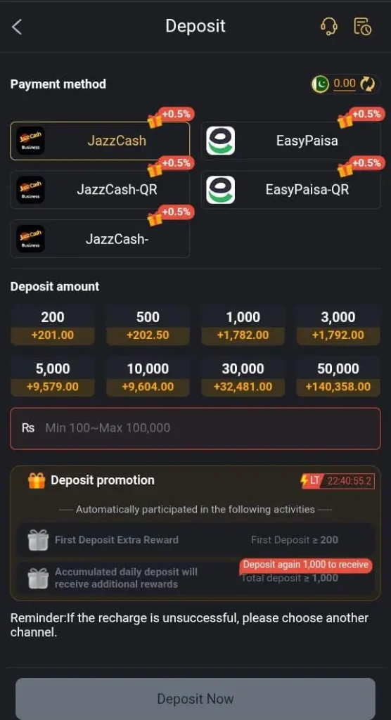 CB777 Game Deposit Option