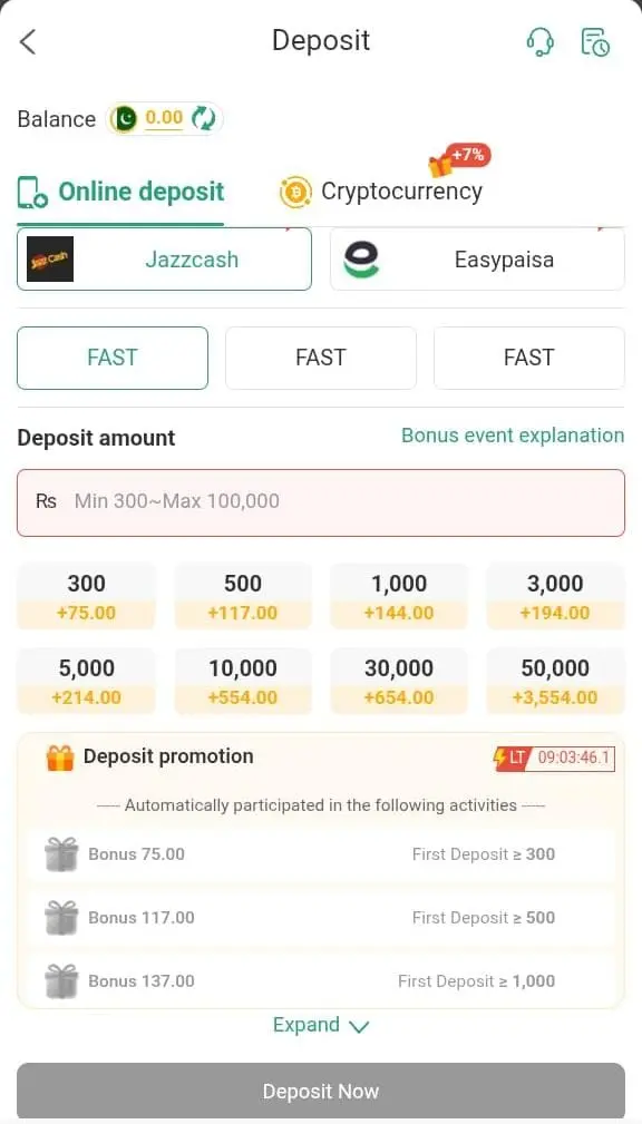 356PK Game Deposit and withdraw option 